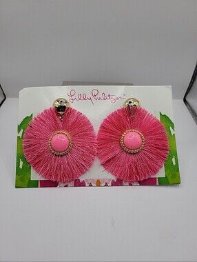 Lilly Pulitzer Nwt Pink Fan-tastic Tassel Circle Statement Earrings Festival.